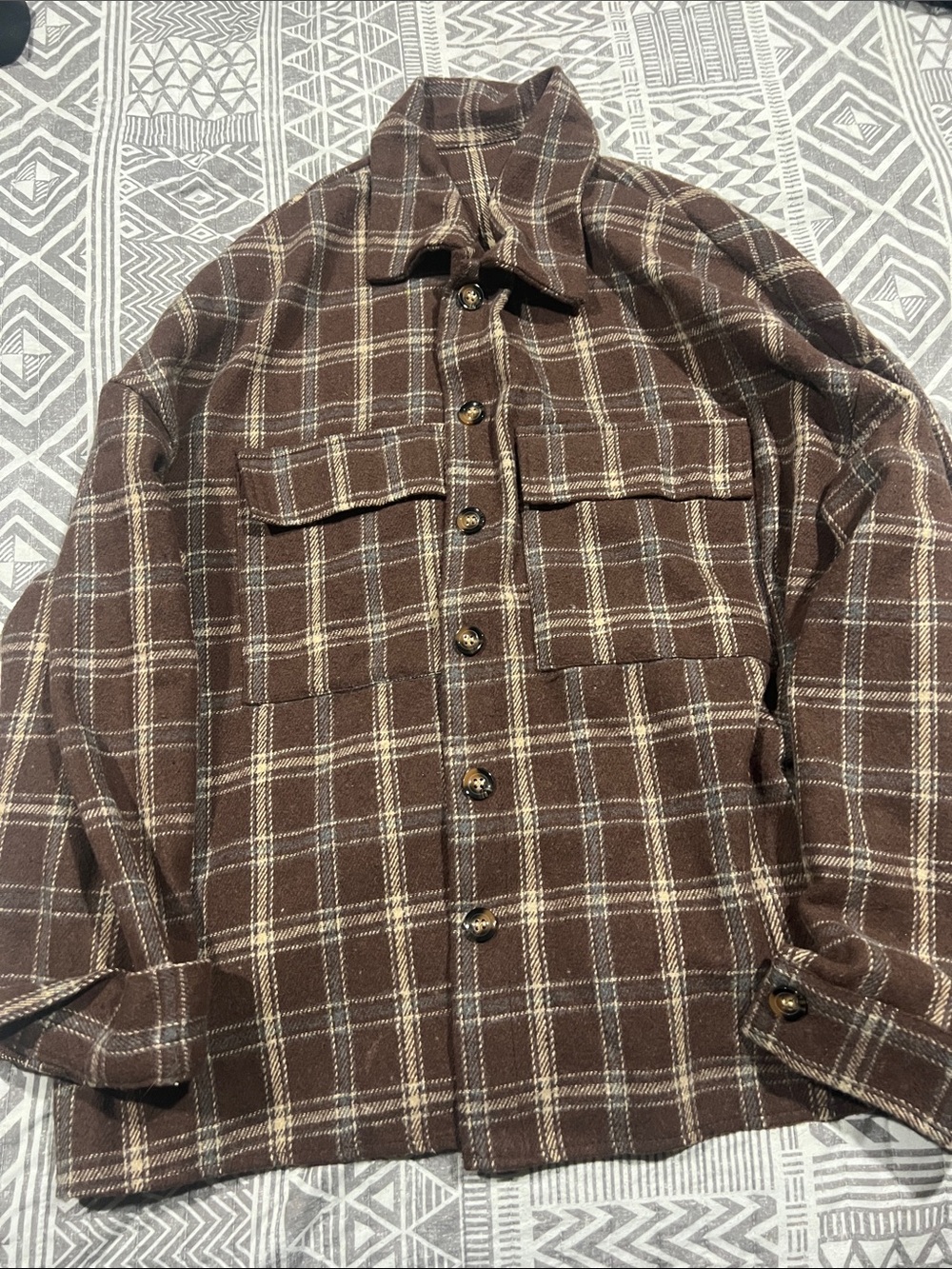 SHEIN Brown Plaid Lightweight Shirt Jacket